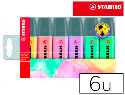 6 marcadores fluorescentes Stabilo Boss Original colores pastel surtidos